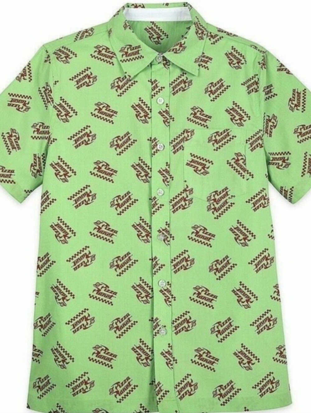 Disney Parks Pizza Planet Toy Story Green Red Button Down Hawaiian Shirt Medium